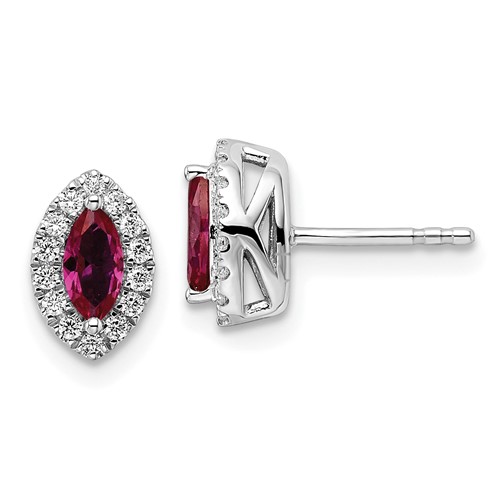 14k White Gold .7 ct tw Marquise-cut Created Ruby Earrings with Lab ...