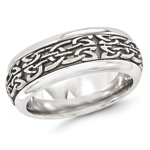 Edward Mirell 9mm Stainless Steel Tribal Ring with Titanium Inlay EMR188