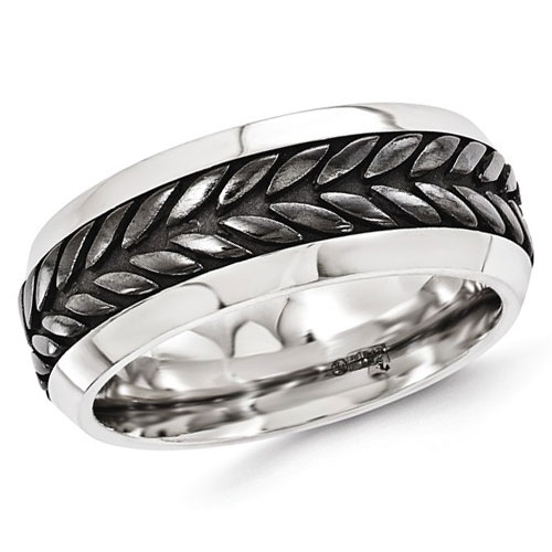 Edward Mirell 9mm Stainless Steel Ring with Black Titanium Wheat Inlay