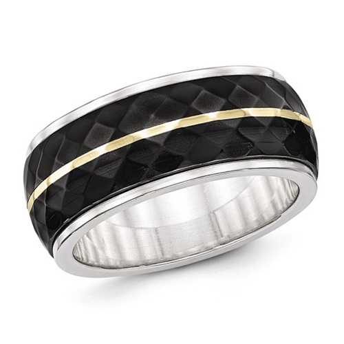 Edward Mirell 10mm Black and Gray Titanium Ring with 14k Gold Stripe