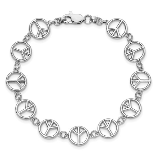 14k White Gold Peace Sign Charm Bracelet 7.5in