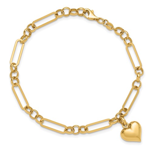 14k Yellow Gold Puff Heart Elongated Oval Link Bracelet