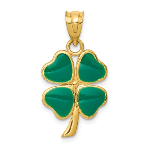 14k Yellow Gold Enameled Clover Charm 3/4in