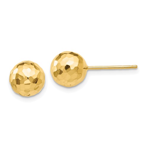 14k Yellow Gold Diamond Cut Ball Earrings 8mm