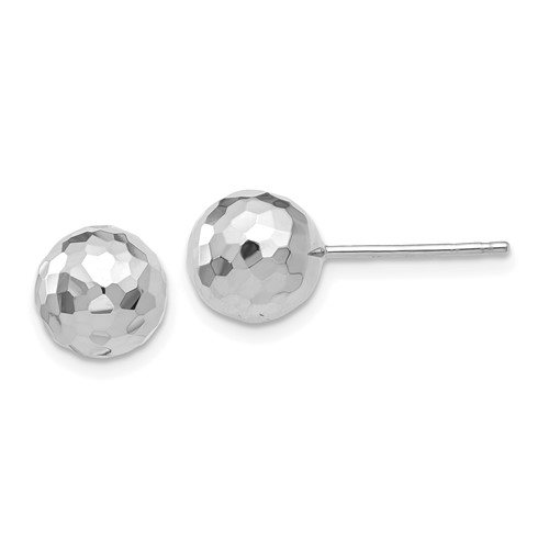 14k White Gold Diamond-cut Ball Earrings 8mm H1016 | Joy Jewelers