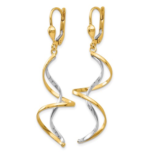 14k Two-Tone Gold Spiral Dangle Earrings 2in