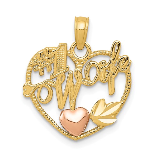 14k Yellow Gold #1 Wife In Heart Pendant with Rose Gold Heart