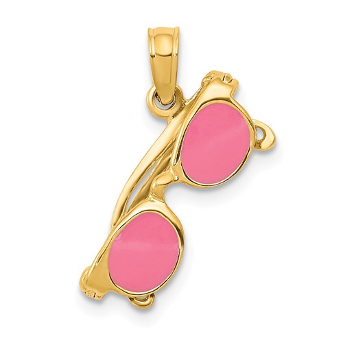 14k Yellow Gold Pink Enamel Moveable Sunglasses Pendant