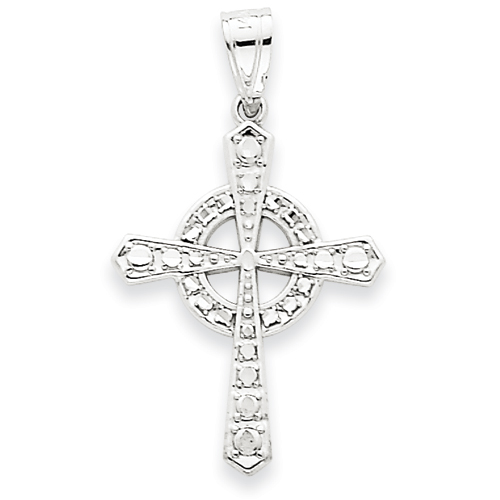 14k White Gold Celtic Cross Pendant 1in