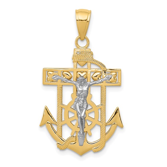 14kt Two-tone Gold 1in Mariner's Cross with Hearts K2209