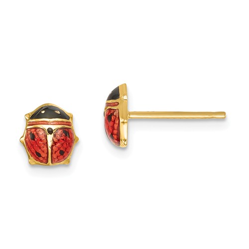 14k Yellow Gold Ladybug Earrings with Red and Black Enamel