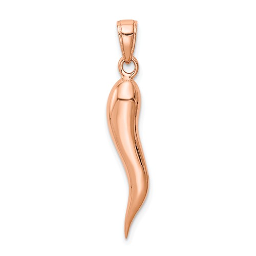 14k Rose Gold Solid Italian Horn Pendant 1in