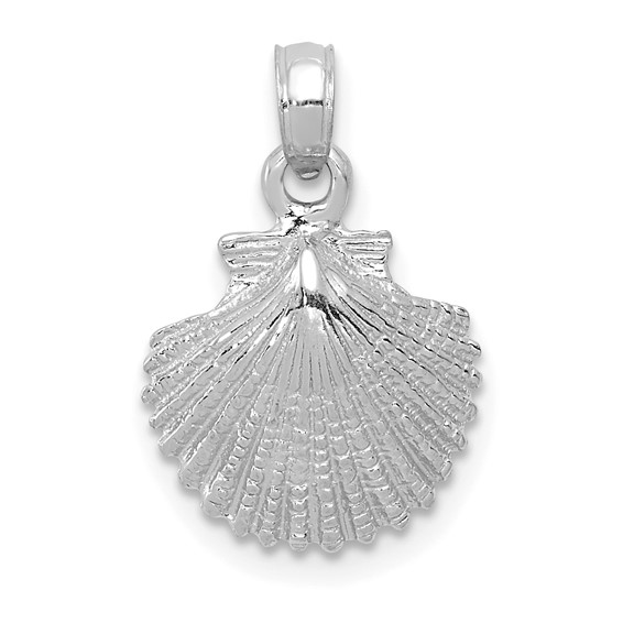 14k White Gold Textured Scallop Shell Pendant 1/2in