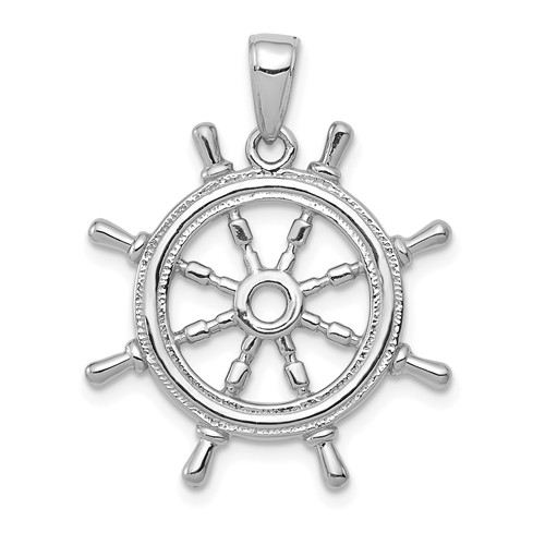 14k White Gold Ship's Wheel Pendant 7/8in