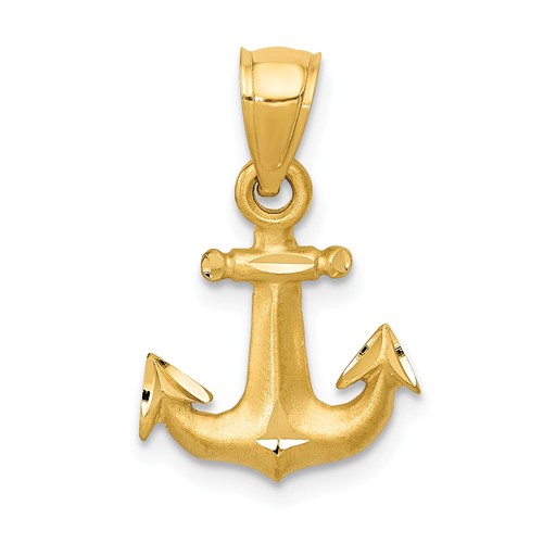 14k Yellow Gold Anchor Charm with Diamond-cut Accents 1/2in