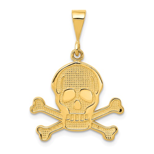 14k Yellow Gold Skull And Bones Pendant