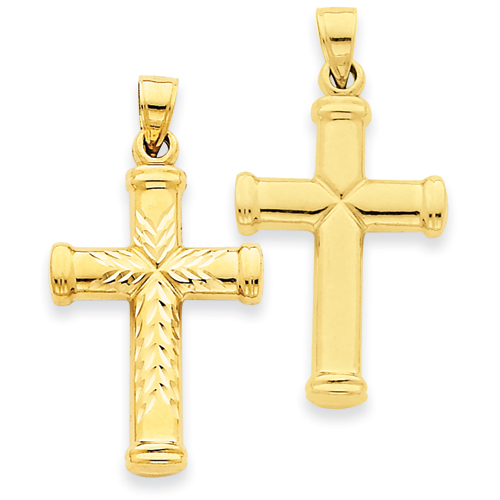 14kt Reversible 1 11/16in Diamond Cut Cross Pendant