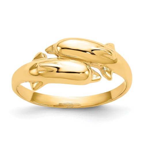14k Yellow Gold Pair of Dolphins Ring K3922 | Joy Jewelers