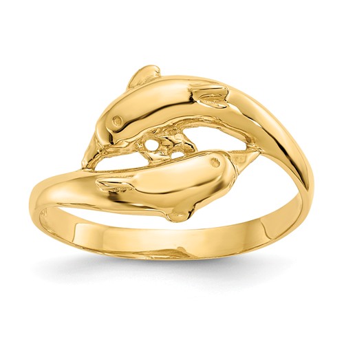 14k Yellow Gold Swimming Dolphins Ring K4552 | Joy Jewelers