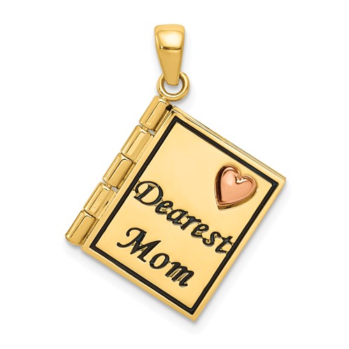 14k Yellow Gold Dearest Mom Book Pendant