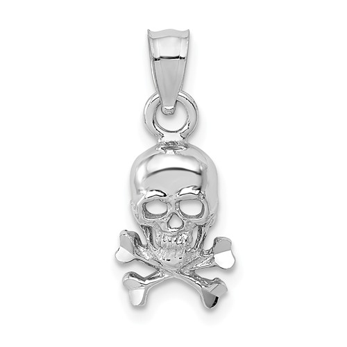 14k White Gold Skull And Cross Bones Pendant 1/2in