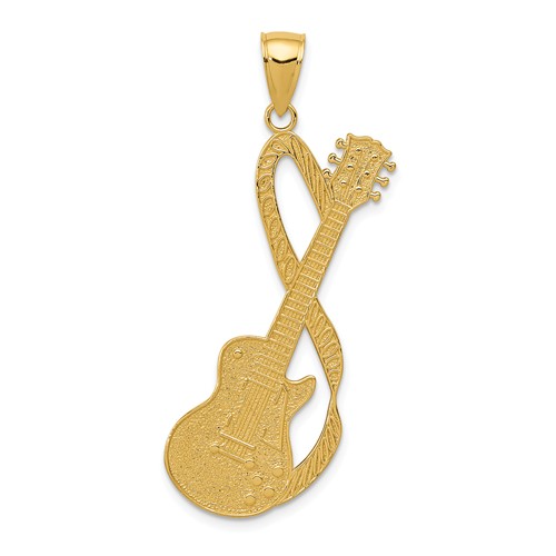 14k Yellow Gold Guitar Pendant with Strap 1.5in