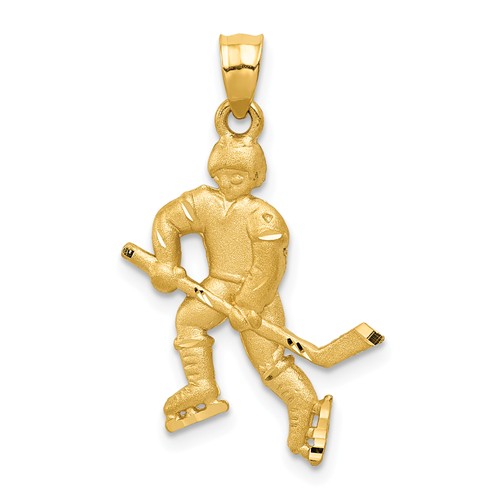 14k Yellow Gold Hockey Player Pendant with Satin Finish