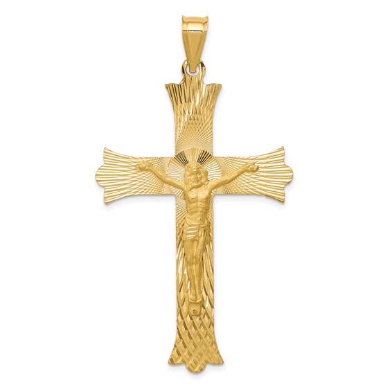 14k Yellow Gold Diamond-cut Crucifix Cross Pendant 2in