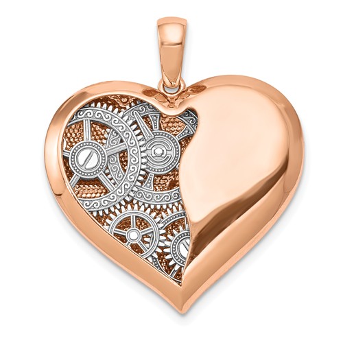 14k Two-Tone Gold Gears Inside Heart Pendant