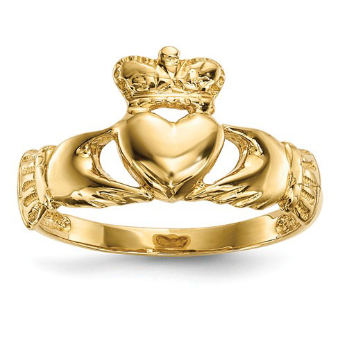 14kt Yellow Gold Claddagh Ring with High Polish K5935 | Joy Jewelers