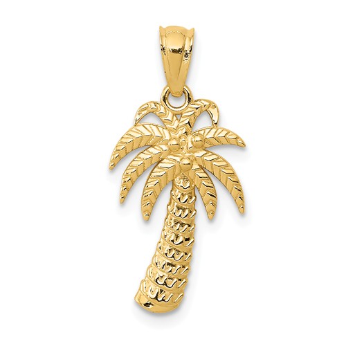 14k Yellow Gold Palm Tree Pendant with Many Fronds 5/8in