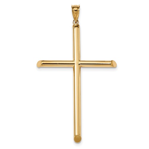 Hollow Latin Cross Pendant 2 1/2in 14k Yellow Gold