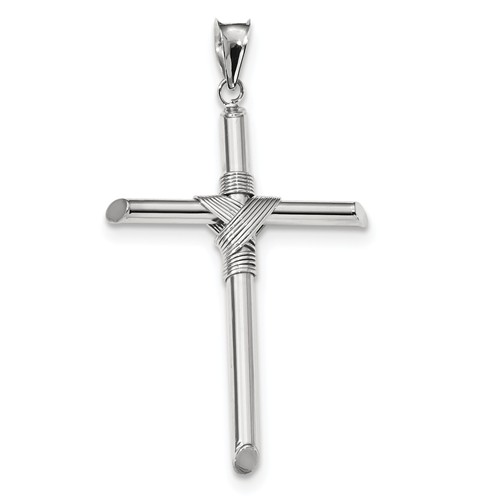 14k White Gold Wrapped Tube Cross Pendant 1 1/2in