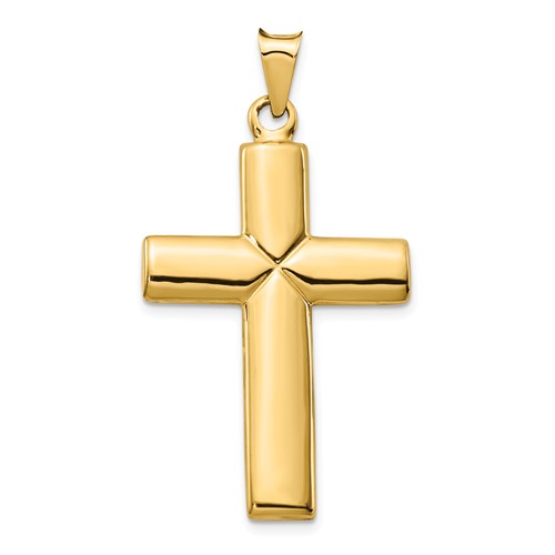 14k Yellow Gold Hollow Wide Latin Cross Pendant 1.25in