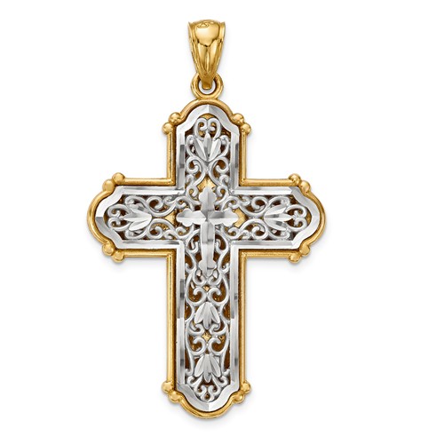 14kt Two-tone Gold 1in Reversible Cross with Filigree Design K6267