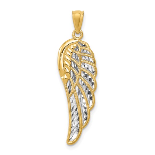 14kt Two-tone Gold 1in Fancy Angel Wing Pendant