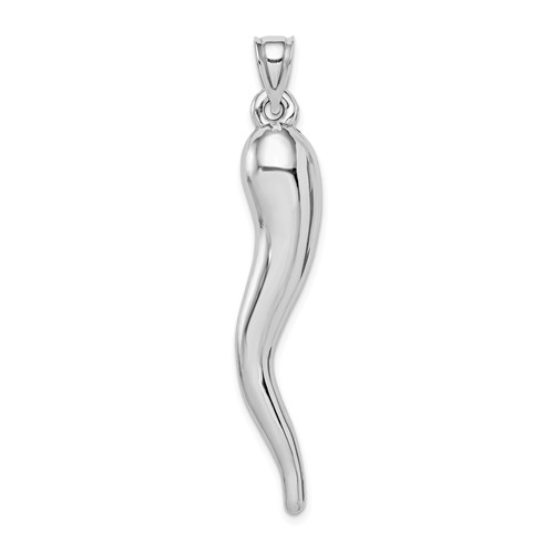 14k White Gold Hollow Italian Horn Pendant 1 3/4in