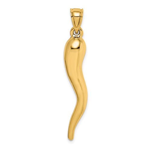 14k Yellow Gold Hollow Italian Horn Pendant 1 1/2in