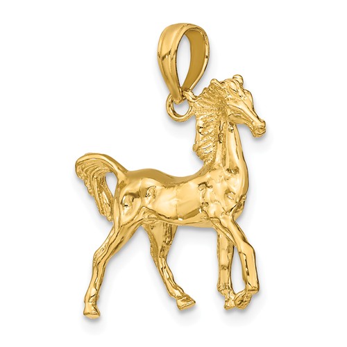 14k Yellow Gold 3-D Horse Pendant 3/4in