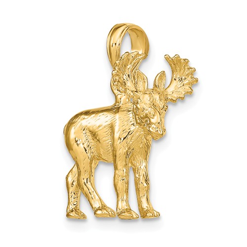 14k Yellow Gold 3-D Moose Pendant with Textured Finish K6606