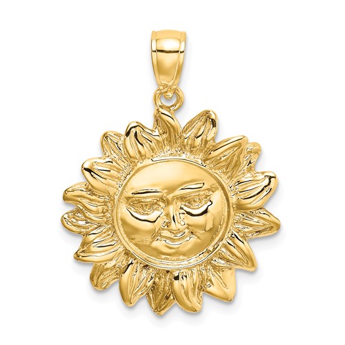 14k Yellow Gold Smiling Sun Pendant 7/8in K6617 | Joy Jewelers