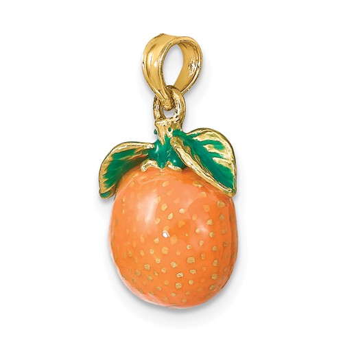 14k Yellow Gold 3-D Enamel Orange Fruit Charm