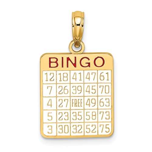 14k Yellow Gold Bingo Charm with White Enamel