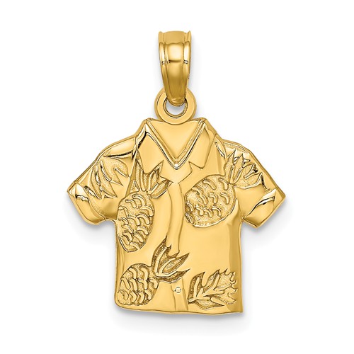 14k Yellow Gold Hawaiian Shirt Pendant with Pineapples