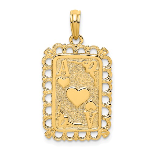 14k Yellow Gold Ace of Hearts Card Pendant 7/8in K7161 | Joy Jewelers