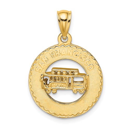 14k Yellow Gold 3-D San Francisco Cable Car Disc Pendant