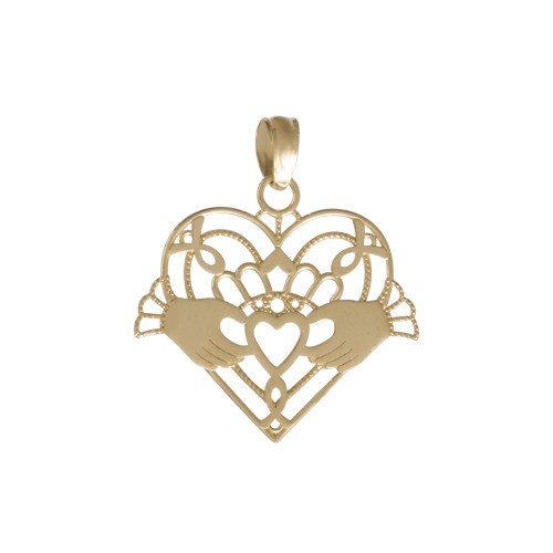 14k Yellow Gold Heart Claddagh Pendant with Cut-out Design