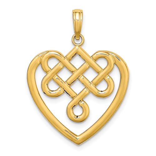 14k Yellow Gold Celtic Knot Heart Pendant 3/4in