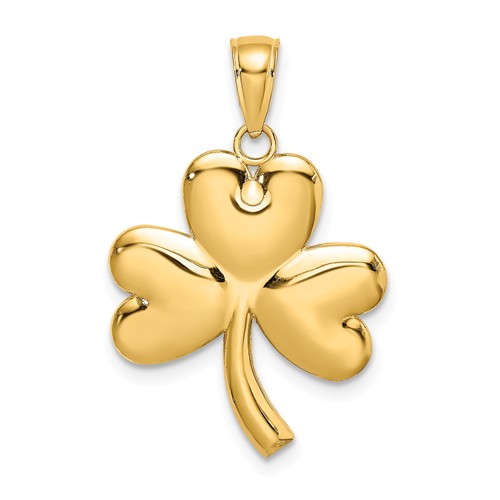 14k Yellow Gold Three Leaf Clover Pendant 3/4in