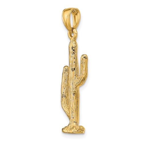 14k Yellow Gold 3-D Slender Saguaro Cactus Pendant 1in